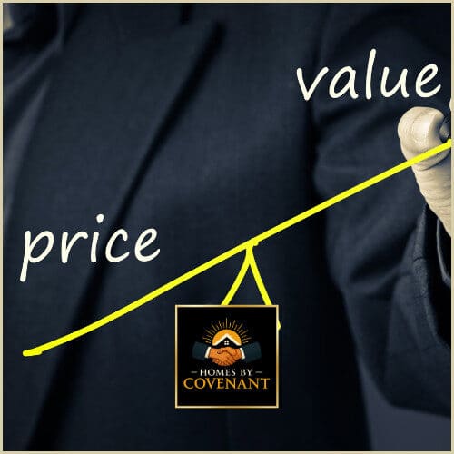 “Visual comparison of price versus value, illustrating how modular homes deliver higher value relative to cost.”