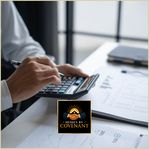 Homebuyer reviewing modular home financing documents and planning options.