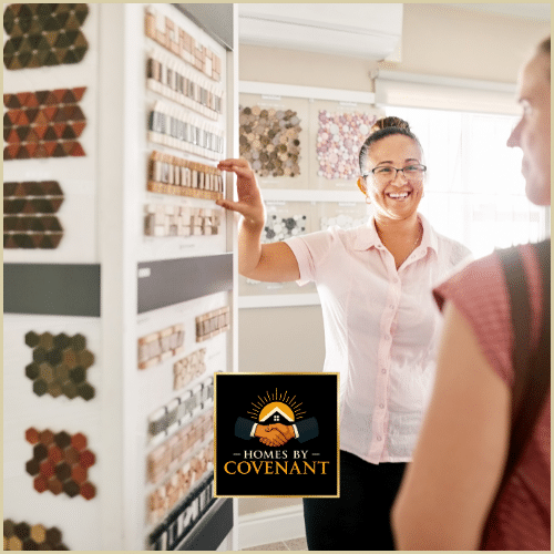 Homeowner meeting with a design consultant to review modular customization options.
