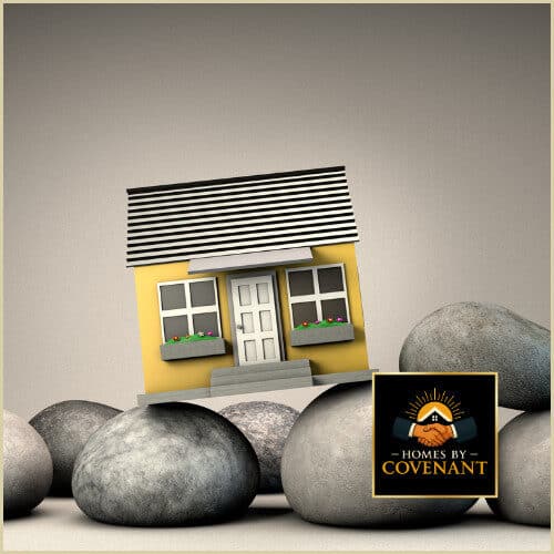 “Modular home illustration showing foundation stability, representing slab, crawlspace, basement, and pier options.”